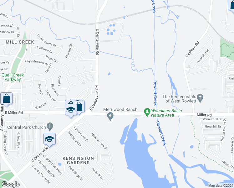 map of restaurants, bars, coffee shops, grocery stores, and more near 2450 East Centerville Road in Garland