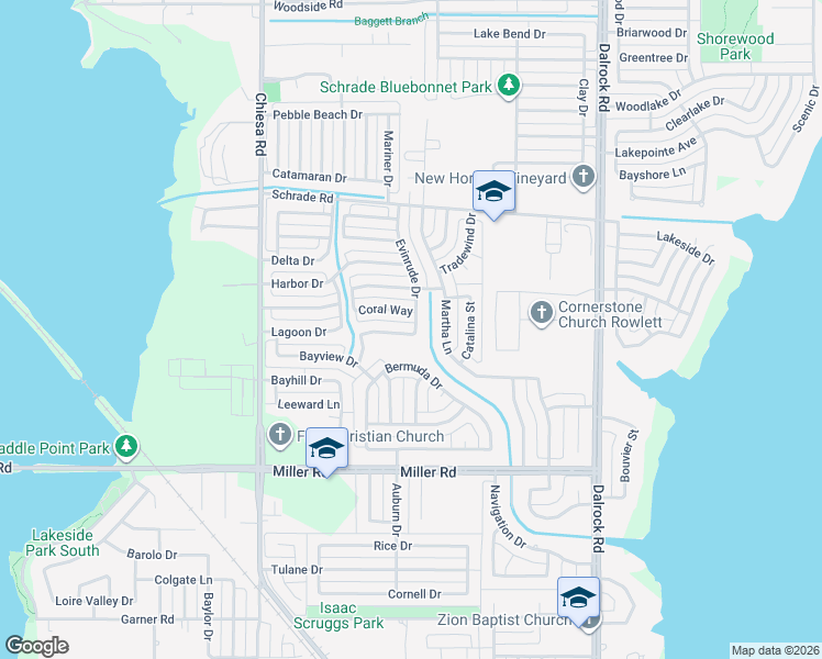 map of restaurants, bars, coffee shops, grocery stores, and more near 7802 Dockside Drive in Rowlett