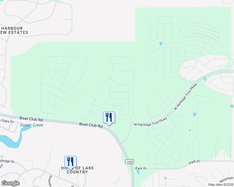map of restaurants, bars, coffee shops, grocery stores, and more near Boat Club Road in Fort Worth