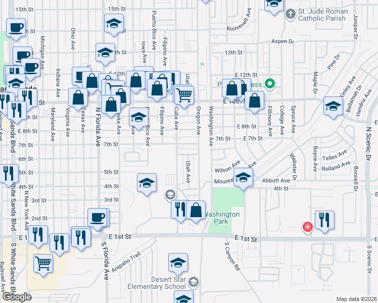 map of restaurants, bars, coffee shops, grocery stores, and more near 1312 7th Street in Alamogordo