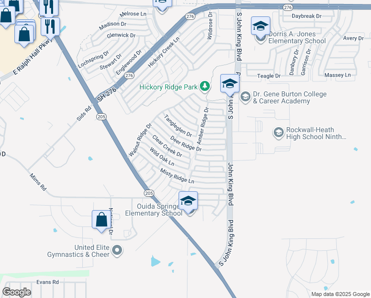 map of restaurants, bars, coffee shops, grocery stores, and more near 2931 Deer Ridge Drive in Rockwall