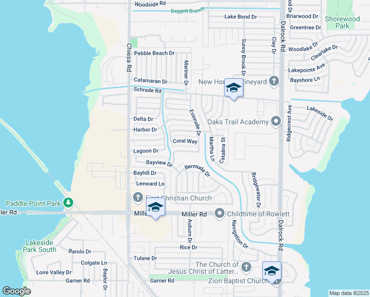 map of restaurants, bars, coffee shops, grocery stores, and more near 7702 Dockside Drive in Rowlett