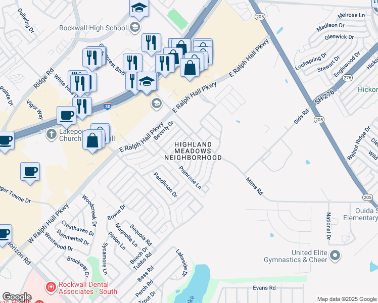 map of restaurants, bars, coffee shops, grocery stores, and more near 2826 Paint Brush Trail in Rockwall
