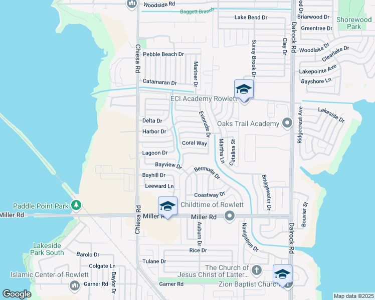 map of restaurants, bars, coffee shops, grocery stores, and more near 7610 Dockside Drive in Rowlett