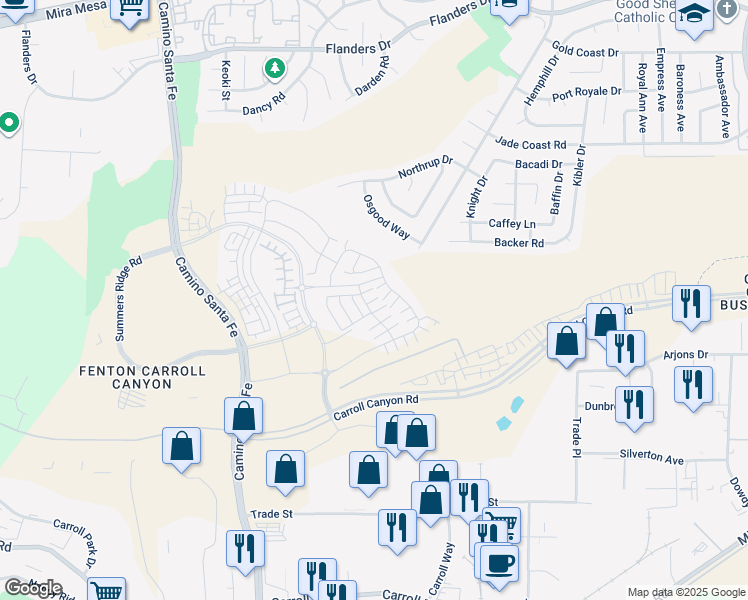 map of restaurants, bars, coffee shops, grocery stores, and more near 9928 Osgood Way in San Diego