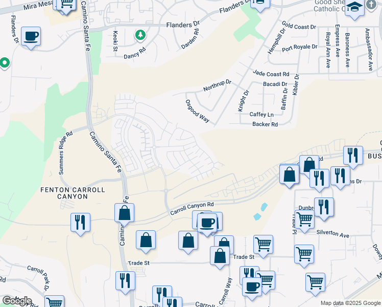 map of restaurants, bars, coffee shops, grocery stores, and more near 9928 Osgood Way in San Diego