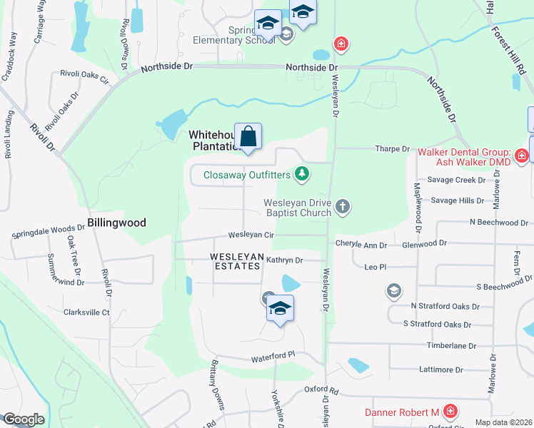 map of restaurants, bars, coffee shops, grocery stores, and more near 5070 Smoke Rise Drive in Macon