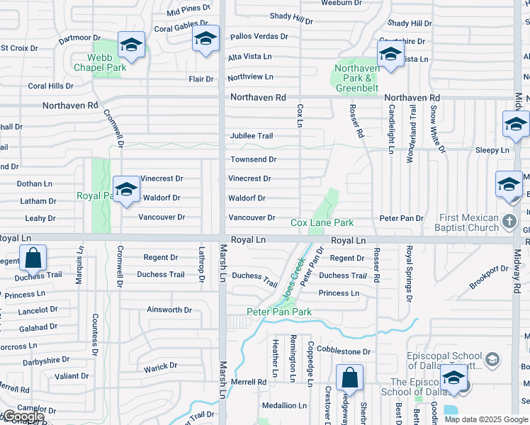 map of restaurants, bars, coffee shops, grocery stores, and more near 3755 Vancouver Drive in Dallas