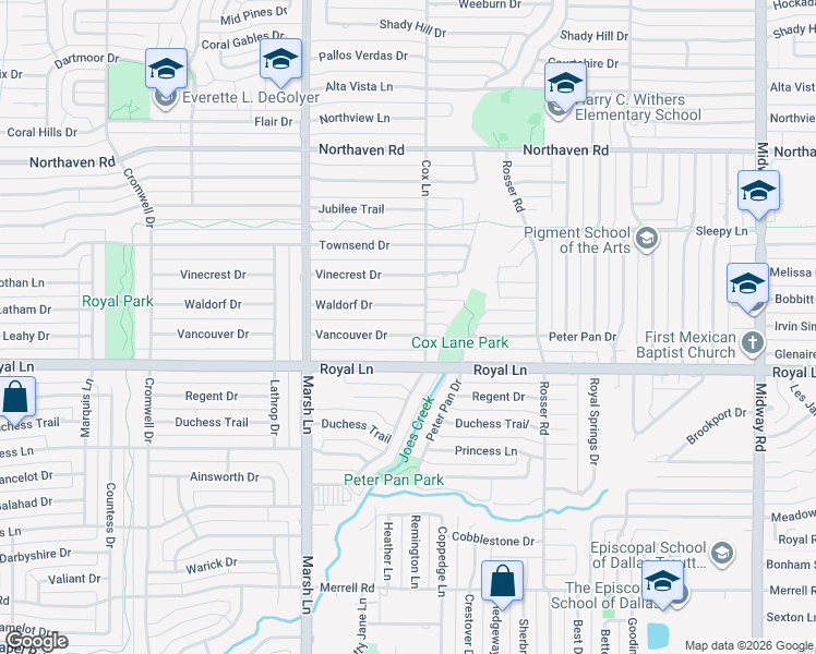map of restaurants, bars, coffee shops, grocery stores, and more near 3787 Vancouver Drive in Dallas