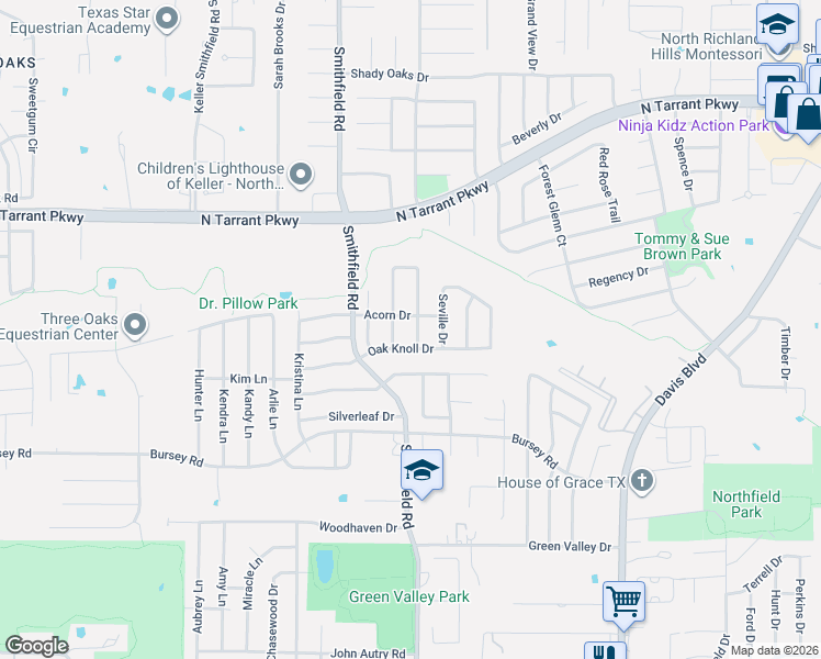 map of restaurants, bars, coffee shops, grocery stores, and more near 8008 Canyon Oak Drive in North Richland Hills