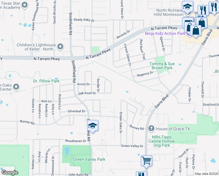 map of restaurants, bars, coffee shops, grocery stores, and more near 8009 Rushing Spring Drive in North Richland Hills