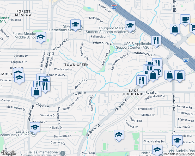 map of restaurants, bars, coffee shops, grocery stores, and more near 8806 Arbor Park Drive in Dallas