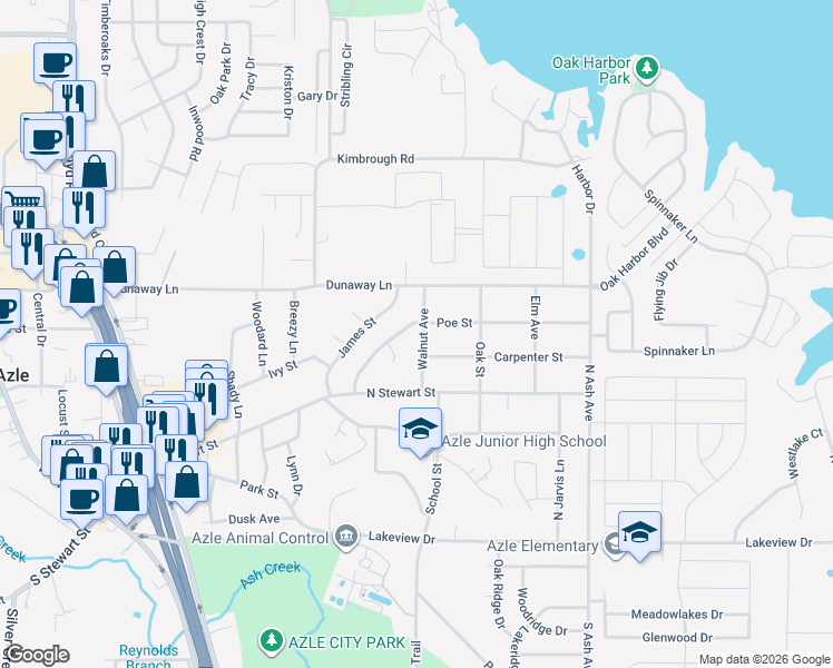 map of restaurants, bars, coffee shops, grocery stores, and more near 325 Walnut Avenue in Azle
