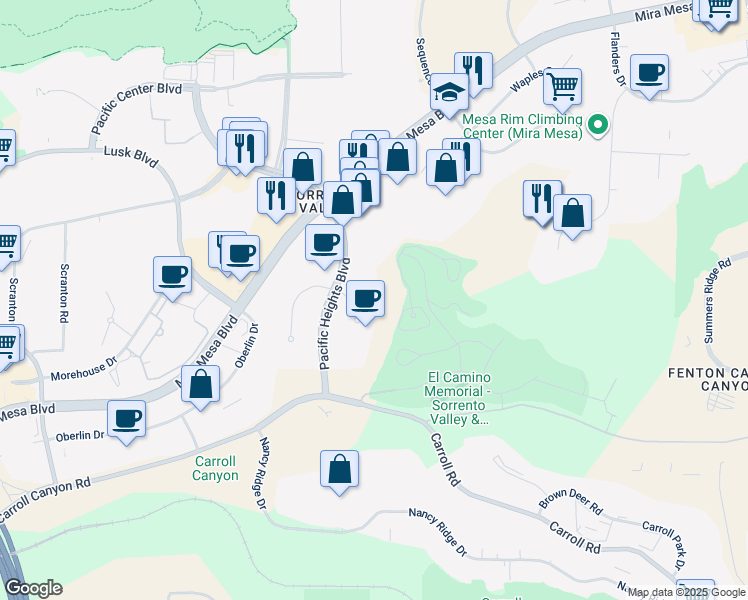 map of restaurants, bars, coffee shops, grocery stores, and more near 6160 Cornerstone Court West in San Diego