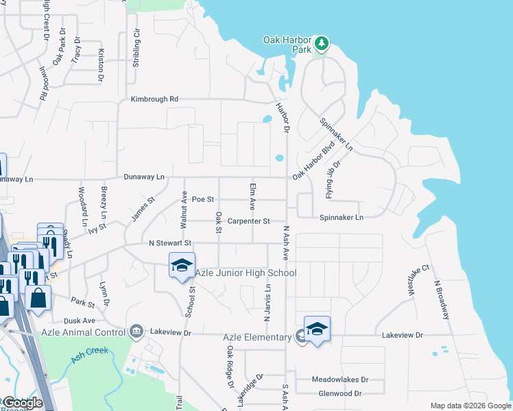 map of restaurants, bars, coffee shops, grocery stores, and more near 1100 Poe Street in Azle