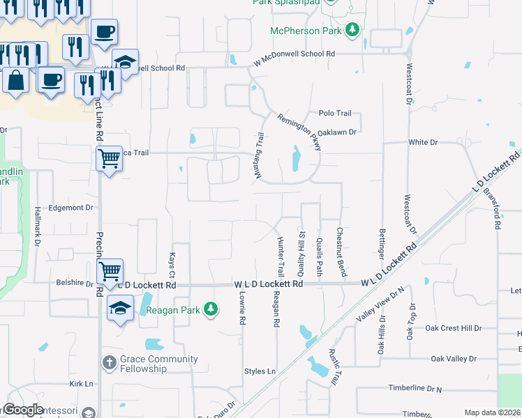 map of restaurants, bars, coffee shops, grocery stores, and more near 6005 Hunter Court in Colleyville