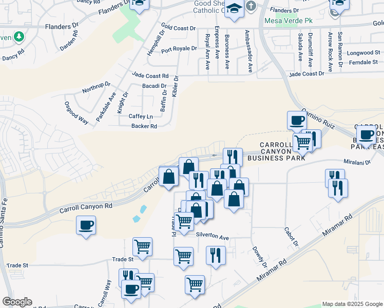 map of restaurants, bars, coffee shops, grocery stores, and more near in San Diego