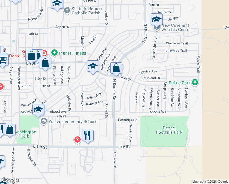 map of restaurants, bars, coffee shops, grocery stores, and more near 732 North Scenic Drive in Alamogordo