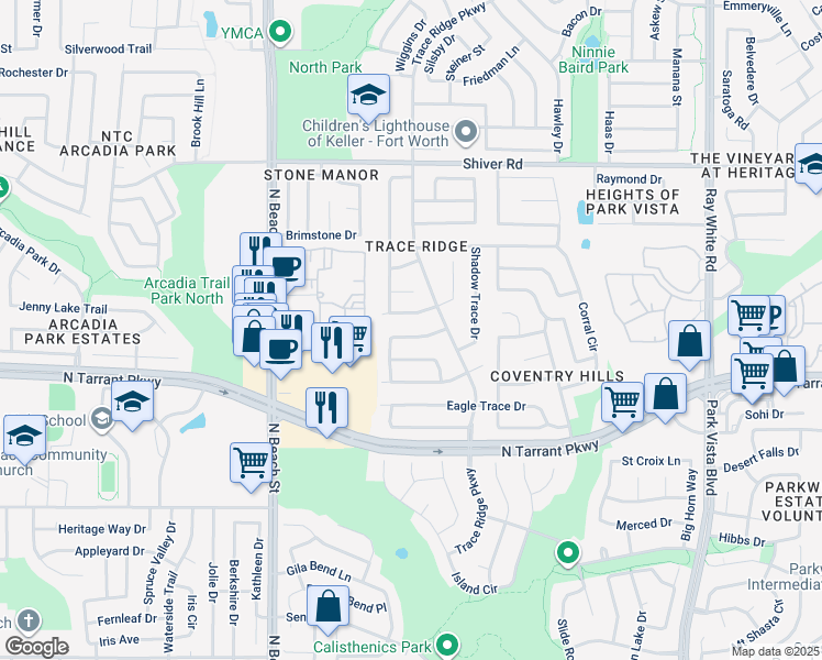 map of restaurants, bars, coffee shops, grocery stores, and more near 4713 Sterling Trace Circle in Fort Worth