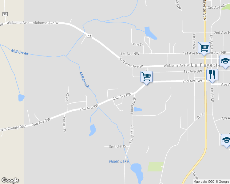 map of restaurants, bars, coffee shops, grocery stores, and more near 14 Flournoy Drive in La Fayette