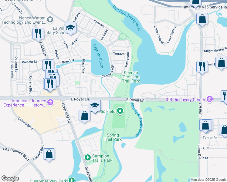 map of restaurants, bars, coffee shops, grocery stores, and more near 14 San Saba in Irving