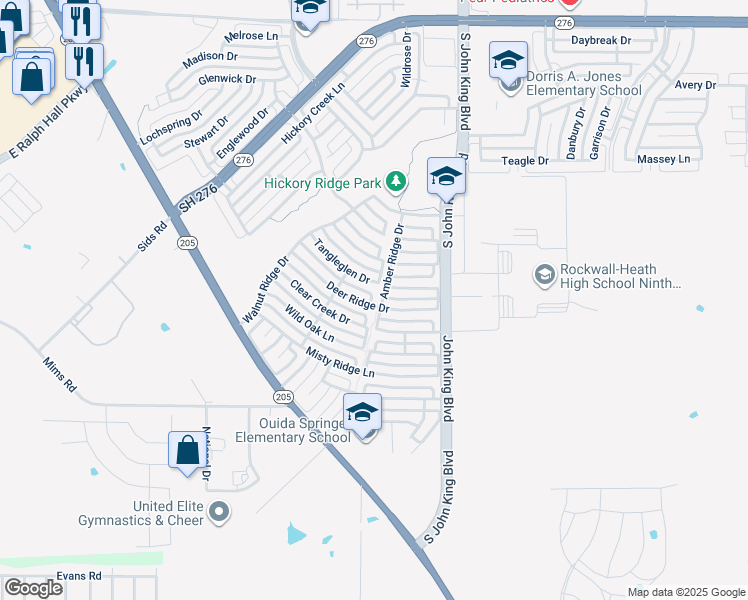 map of restaurants, bars, coffee shops, grocery stores, and more near 2952 Deer Ridge Dr in Rockwall