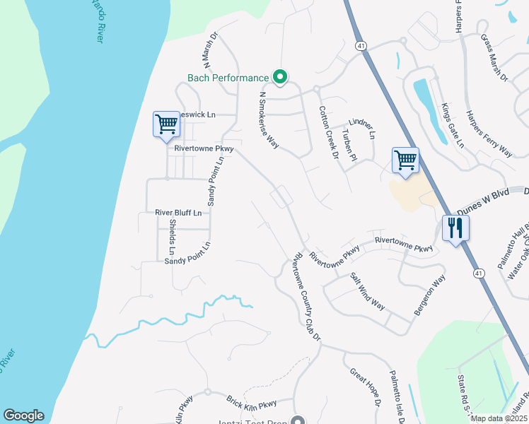 map of restaurants, bars, coffee shops, grocery stores, and more near 2641 Ringsted Lane in Mount Pleasant