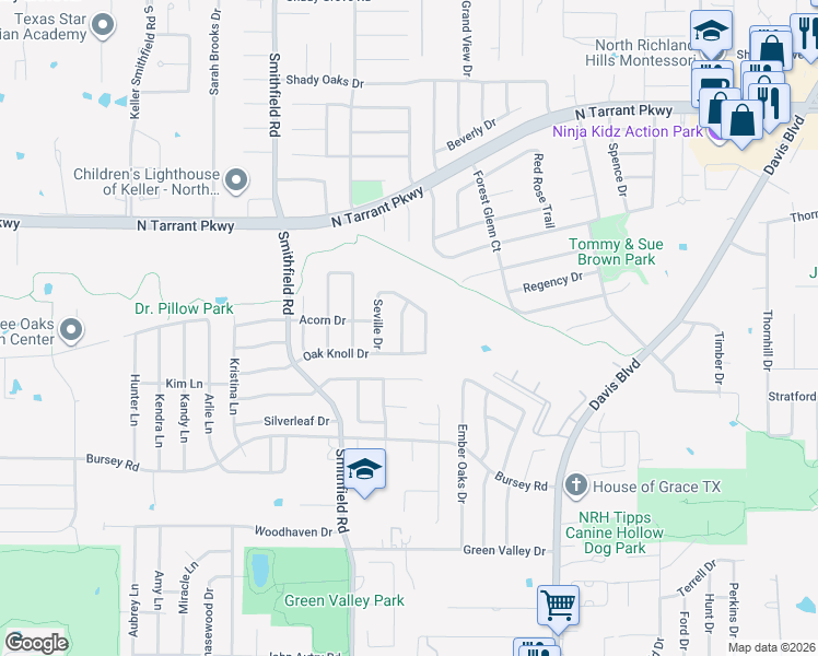 map of restaurants, bars, coffee shops, grocery stores, and more near 8009 Rushing Spring Drive in North Richland Hills