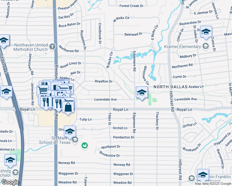 map of restaurants, bars, coffee shops, grocery stores, and more near 6429 Lavendale Avenue in Dallas