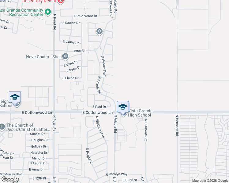 map of restaurants, bars, coffee shops, grocery stores, and more near 1740 North Hester Trail in Casa Grande