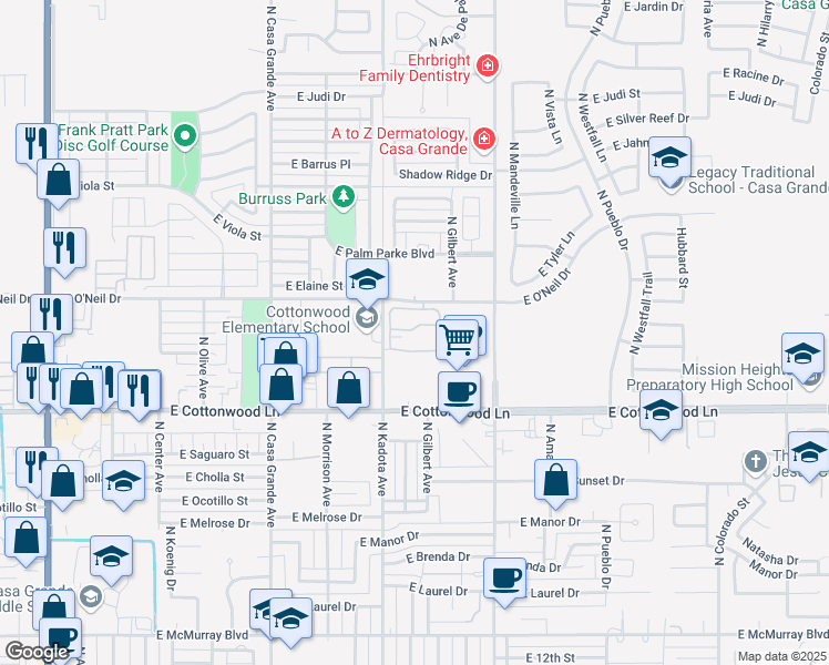 map of restaurants, bars, coffee shops, grocery stores, and more near 1650 North Kadota Avenue in Casa Grande
