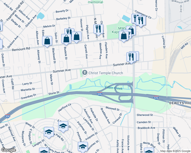 map of restaurants, bars, coffee shops, grocery stores, and more near 5460 Assembly Street in North Charleston
