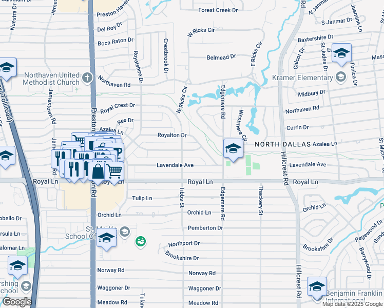 map of restaurants, bars, coffee shops, grocery stores, and more near 6429 Lavendale Avenue in Dallas