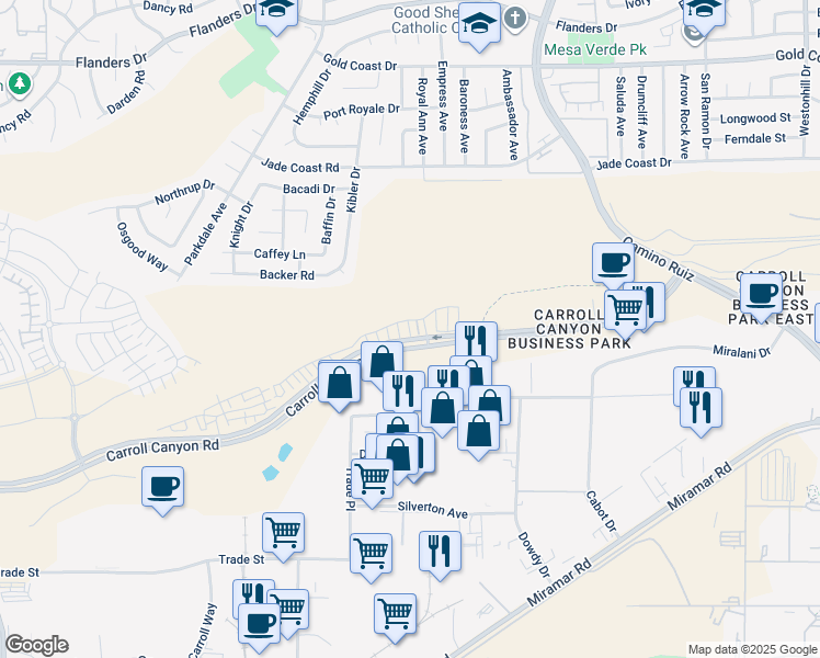 map of restaurants, bars, coffee shops, grocery stores, and more near in San Diego