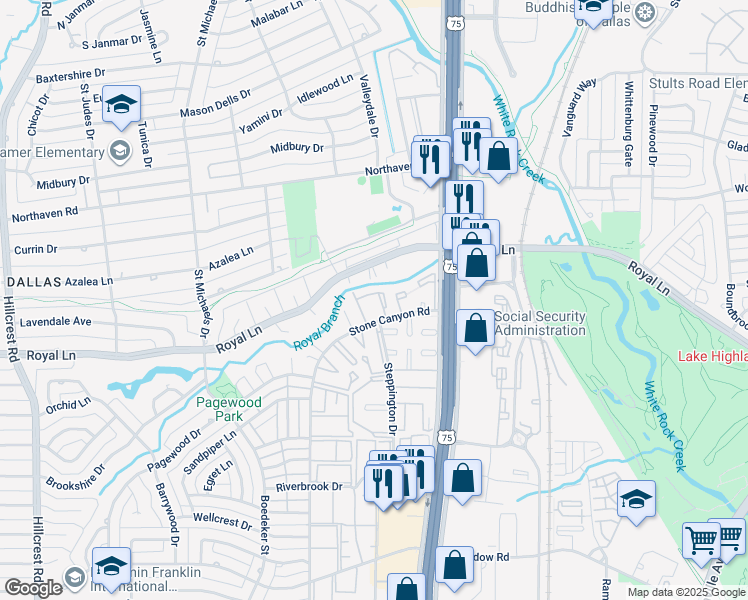 map of restaurants, bars, coffee shops, grocery stores, and more near 10931 Stone Canyon Road in Dallas