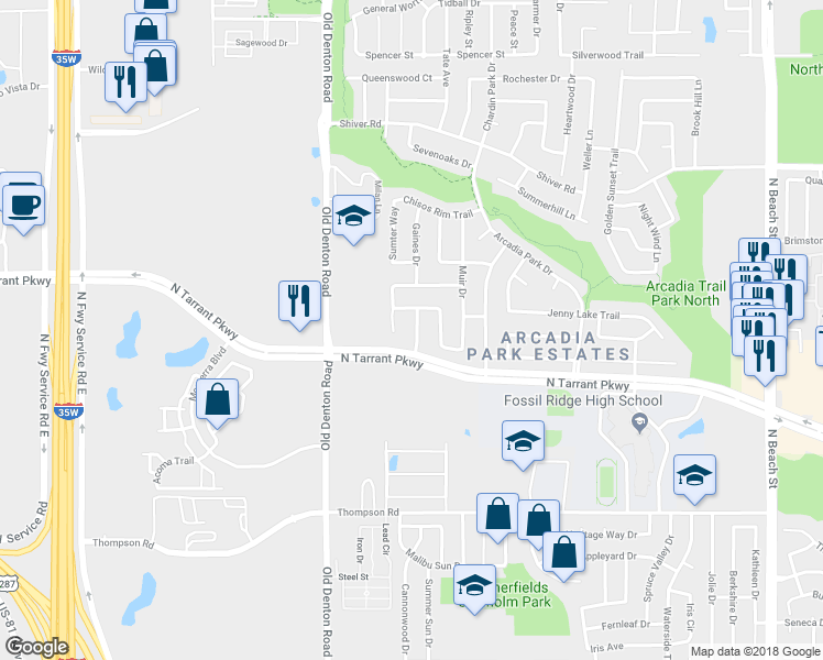 map of restaurants, bars, coffee shops, grocery stores, and more near 8517 Cumberland Gap Drive in Fort Worth