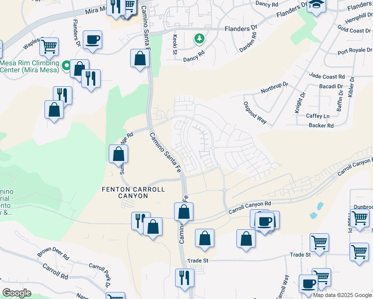map of restaurants, bars, coffee shops, grocery stores, and more near 10675 Anima Way in San Diego