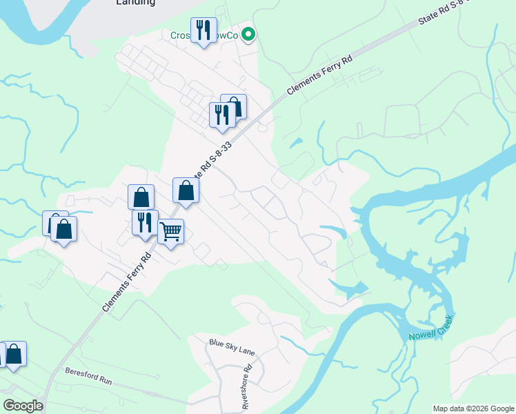 map of restaurants, bars, coffee shops, grocery stores, and more near 523 Tayrn Drive in Charleston