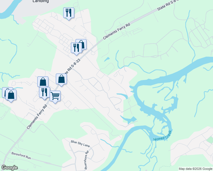 map of restaurants, bars, coffee shops, grocery stores, and more near 416 Topsail Court in Charleston