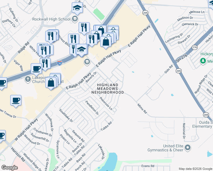 map of restaurants, bars, coffee shops, grocery stores, and more near 2920 Goldenwave in Rockwall