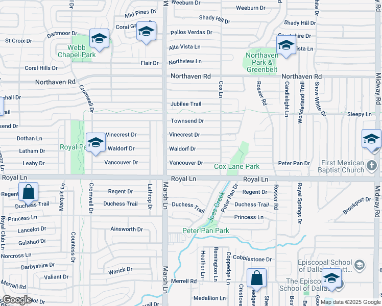 map of restaurants, bars, coffee shops, grocery stores, and more near 3755 Vancouver Drive in Dallas