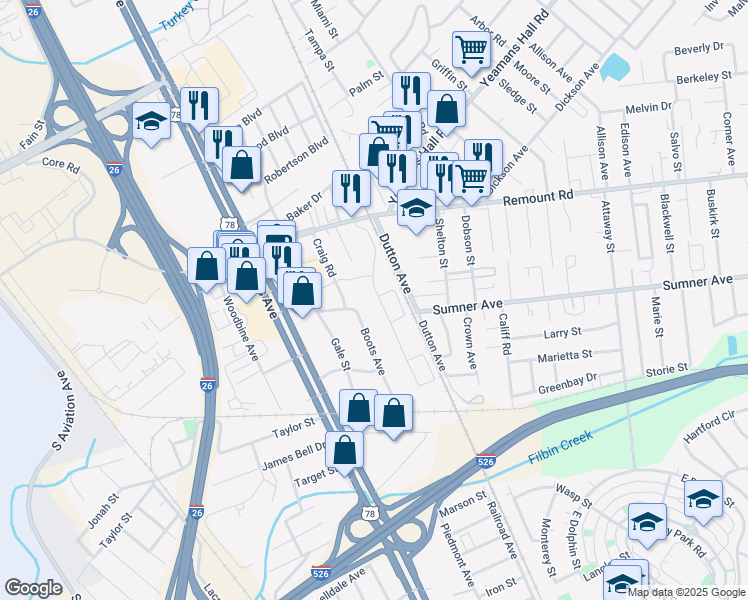 map of restaurants, bars, coffee shops, grocery stores, and more near 5536 Boots Avenue in North Charleston