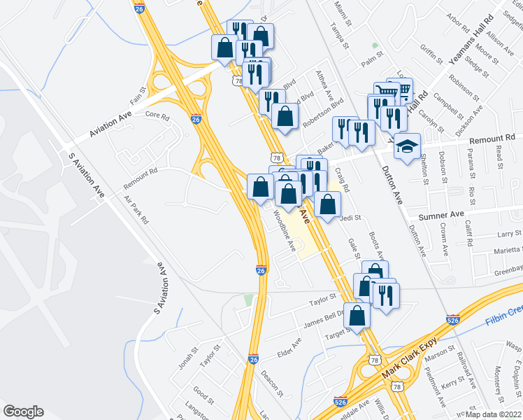 map of restaurants, bars, coffee shops, grocery stores, and more near 2139 North Boland Circle in North Charleston