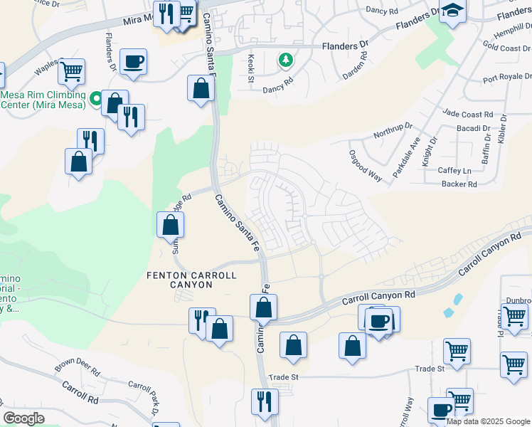 map of restaurants, bars, coffee shops, grocery stores, and more near 10423 Adamson Way in San Diego