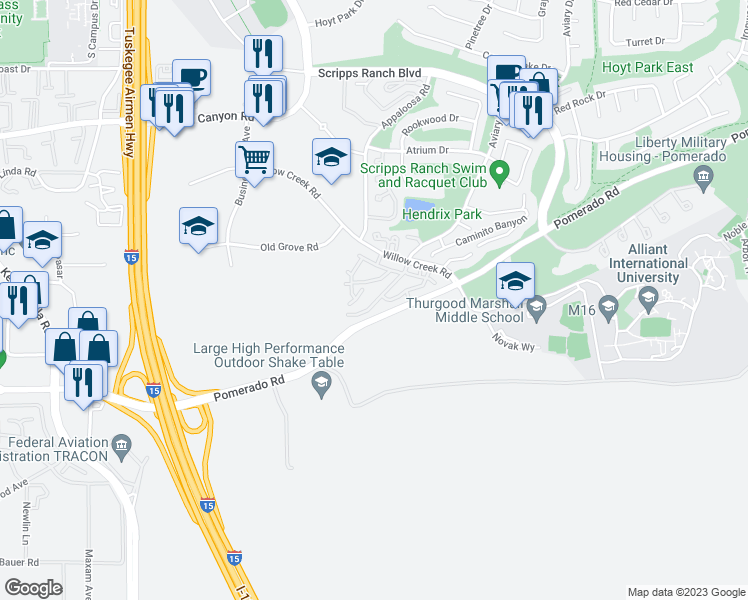 map of restaurants, bars, coffee shops, grocery stores, and more near 10247 Caminito Covewood in San Diego