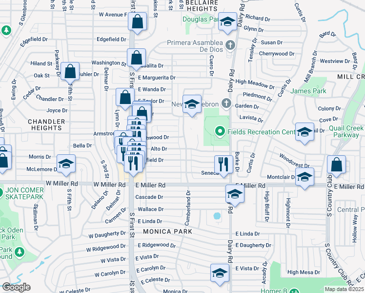 map of restaurants, bars, coffee shops, grocery stores, and more near 311 Glenfield Drive in Garland