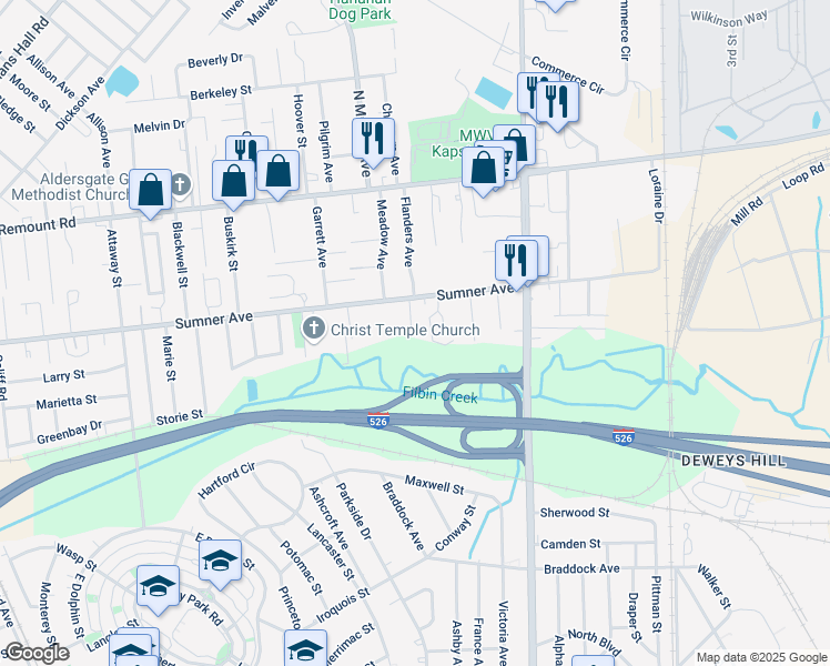 map of restaurants, bars, coffee shops, grocery stores, and more near 1251 Sumner Avenue in North Charleston