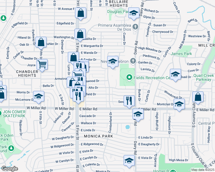 map of restaurants, bars, coffee shops, grocery stores, and more near 311 Glenfield Drive in Garland
