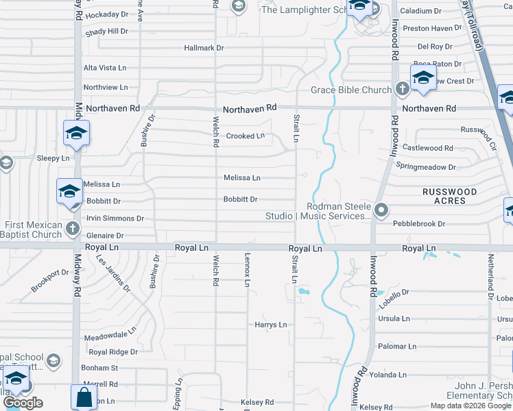 map of restaurants, bars, coffee shops, grocery stores, and more near 4731 Irvin Simmons Drive in Dallas