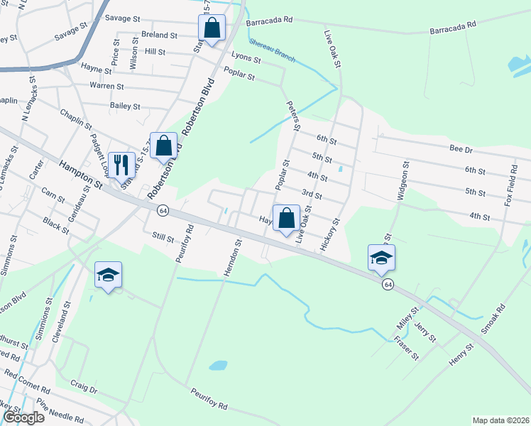 map of restaurants, bars, coffee shops, grocery stores, and more near 202 Hayden Street in Walterboro